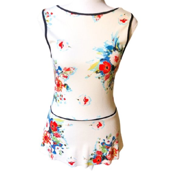 Anthropologie Black White Floral Peplum Top XS - Picture 6 of 8